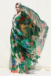 Shop_Mandira Wirk Resort_Green Crinkled Chiffon Slip Lycra Net Floral Print Kaftan _Online_at_Aza_Fashions