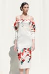 Mandira Wirk_White Crepe Satin Printed Cold Shoulder Midi Dress _Online_at_Aza_Fashions