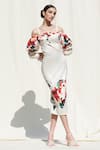 Buy_Mandira Wirk_White Crepe Satin Printed Cold Shoulder Midi Dress _Online_at_Aza_Fashions