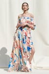 Buy_Mandira Wirk_Multi Color Crepe Satin Off Shoulder Printed Crop Top And Skirt Set _at_Aza_Fashions