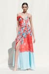 Buy_Mandira Wirk Resort_Red Crepe Satin Printed Slit Dress _at_Aza_Fashions