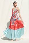 Buy_Mandira Wirk Resort_Red Crepe Satin Printed Slit Dress _Online_at_Aza_Fashions