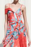 Mandira Wirk Resort_Red Crepe Satin Printed Slit Dress _at_Aza_Fashions