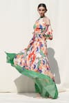 Buy_Mandira Wirk_Multi Color Crinkled Chiffon Cold Shoulder Printed Crop Top And Skirt Set _Online_at_Aza_Fashions