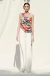 Buy_Mandira Wirk_Multi Color Crepe Satin One Shoulder Draped Top And Pant Set _at_Aza_Fashions