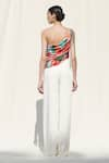 Shop_Mandira Wirk_Multi Color Crepe Satin One Shoulder Draped Top And Pant Set _at_Aza_Fashions