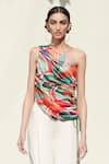 Shop_Mandira Wirk_Multi Color Crepe Satin One Shoulder Draped Top And Pant Set _Online_at_Aza_Fashions