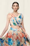 Shop_Mandira Wirk_Multi Color Crinkled Chiffon Draped Printed Crop Top And Skirt Set _Online_at_Aza_Fashions