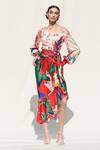 Buy_Mandira Wirk Resort_Red Crepe Satin One Shoulder Printed Top And Skirt Set _at_Aza_Fashions
