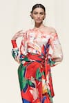 Buy_Mandira Wirk Resort_Red Crepe Satin One Shoulder Printed Top And Skirt Set _Online_at_Aza_Fashions