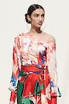 Shop_Mandira Wirk Resort_Red Crepe Satin One Shoulder Printed Top And Skirt Set _Online_at_Aza_Fashions