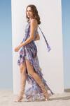 Buy_Mandira Wirk Resort_Blue Poly Chiffon Marbling Pattern Round Tie-up Print Asymmetric Dress _Online_at_Aza_Fashions