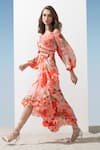 Buy_Mandira Wirk Resort_Coral Chiffon Pattern Sweetheart Neck Frill Hem Print Dress _Online_at_Aza_Fashions