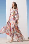 Buy_Mandira Wirk Resort_Multi Color Viscose Georgette Printed Floral Pattern V Neck Pleated Dress _Online_at_Aza_Fashions