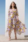 Buy Mandira Wirk Yellow Satin Floral Pattern Lapel Collar Print Dress Online at Aza Fashions Buy_Mandira Wirk_Yellow Satin Floral Pattern Lapel Collar Print Dress_Online_at_Aza_Fashions