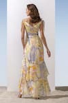 Mandira Wirk_Yellow Chiffon Printed Abstract Pattern One Shoulder Layered Bottom Gown _Online_at_Aza_Fashions