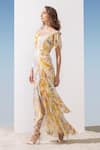 Buy_Mandira Wirk_Yellow Chiffon Printed Abstract Pattern One Shoulder Layered Bottom Gown _Online_at_Aza_Fashions