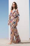 Mandira Wirk_Multi Color Satin Geometric Pattern V Cowl Neck Print Kaftan_Online_at_Aza_Fashions
