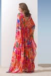 Mandira Wirk_Pink Chiffon Printed Floral Pattern V Neck Kaftan _Online_at_Aza_Fashions