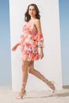 Buy_Mandira Wirk_Pink Schiffli Printed Floral Pattern Plunge V Neck Dress _Online_at_Aza_Fashions