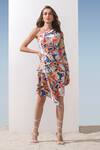 Buy Mandira Wirk Resort Multi Color Satin Geometric Pattern One Shoulder Print Dress at Aza Fashions Buy_Mandira Wirk Resort_Multi Color Satin Geometric Pattern One Shoulder Print Dress _at_Aza_Fashions