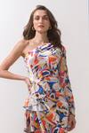 Shop Mandira Wirk Resort Multi Color Satin Geometric Pattern One Shoulder Print Dress at Aza Fashions Shop_Mandira Wirk Resort_Multi Color Satin Geometric Pattern One Shoulder Print Dress _at_Aza_Fashions