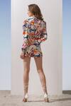 Mandira Wirk Resort Multi Color Satin Geometric Pattern V Neck Print Top And Shorts Set Online at Aza Fashions Mandira Wirk Resort_Multi Color Satin Geometric Pattern V Neck Print Top And Shorts Set _Online_at_Aza_Fashions
