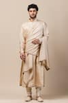 Buy_Tarun Tahiliani_Gold Katan Draped Kurta Set _at_Aza_Fashions