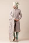 Tarun Tahiliani_Green Silk Printed Sherwani And Kurta Set _Online_at_Aza_Fashions