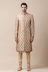 Tarun Tahiliani_Gold Moonga Brocade Printed Sherwani And Kurta Set _Online_at_Aza_Fashions