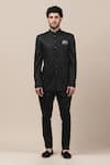 Tarun Tahiliani_Black Suiting Front Button Bandhgala And Pant Set _Online_at_Aza_Fashions