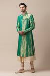 Buy_Tarun Tahiliani_Green Tissue Silk, Katan Silk, Poplin Lycra Sherwani And Kurta Set_at_Aza_Fashions