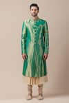 Tarun Tahiliani_Green Tissue Silk, Katan Silk, Poplin Lycra Sherwani And Kurta Set_Online_at_Aza_Fashions