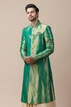 Shop_Tarun Tahiliani_Green Tissue Silk, Katan Silk, Poplin Lycra Sherwani And Kurta Set_Online_at_Aza_Fashions