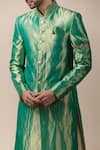 Tarun Tahiliani_Green Tissue Silk, Katan Silk, Poplin Lycra Sherwani And Kurta Set_at_Aza_Fashions