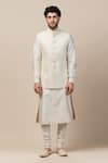 Shop_Tarun Tahiliani_White Katan Silk Textured Bundi  _at_Aza_Fashions