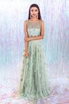 Buy_Taavare_Green Tulle Round Floral Embroidered Flared Gown _at_Aza_Fashions