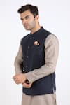 Shop_Linen Bloom_Blue 100% Pure Linen Nehru Jacket _Online_at_Aza_Fashions