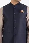 Linen Bloom_Blue 100% Pure Linen Nehru Jacket _at_Aza_Fashions