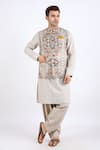 Linen Bloom_Multi Color 100% Pure Linen Printed Nehru Jacket _Online_at_Aza_Fashions