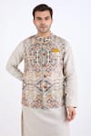 Buy_Linen Bloom_Multi Color 100% Pure Linen Printed Nehru Jacket _Online_at_Aza_Fashions