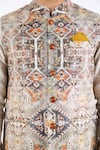 Linen Bloom_Multi Color 100% Pure Linen Printed Nehru Jacket _at_Aza_Fashions