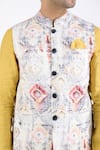 Linen Bloom_Multi Color 100% Pure Linen Printed Nehru Jacket _at_Aza_Fashions