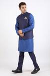 Shop_Linen Bloom_Blue 100% Pure Linen Nehru Jacket _Online_at_Aza_Fashions