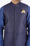 Linen Bloom_Blue 100% Pure Linen Nehru Jacket _at_Aza_Fashions