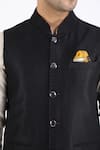 Linen Bloom_Black 100% Pure Linen Nehru Jacket _at_Aza_Fashions