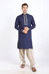 Buy_Linen Bloom_Blue 100% Pure Linen Kurta _at_Aza_Fashions