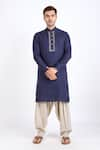 Buy_Linen Bloom_Blue 100% Pure Linen Kurta _Online_at_Aza_Fashions