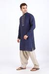 Shop_Linen Bloom_Blue 100% Pure Linen Kurta _Online_at_Aza_Fashions