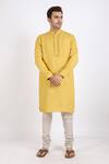 Buy_Linen Bloom_Yellow 100% Pure Linen Kurta _at_Aza_Fashions